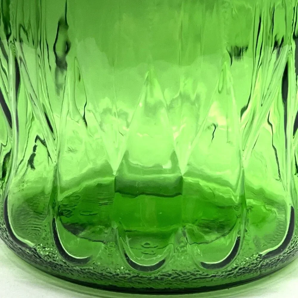 CFG Emerald Green 9.5”  Wide Mouth Diamond Leaf Pattern Vintage Vase